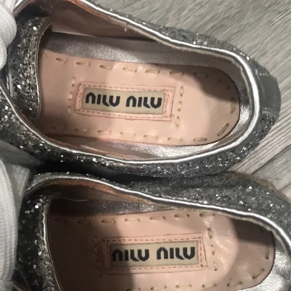 Miu Miu Silver Glitter Metallic Espadrille Sneakerssize 6
